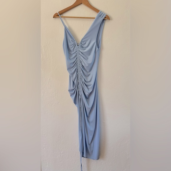 Zara Ruched Light Blue Dress S - Picture 3 of 6